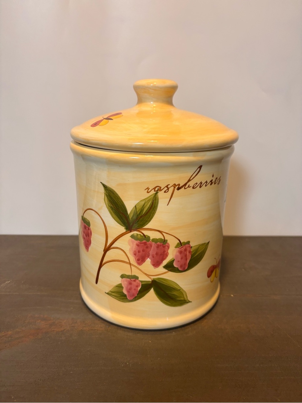 Vintage Pier 1 Provence Canister Hand-Painted Earthenware Sealed Lid Fruit 8”